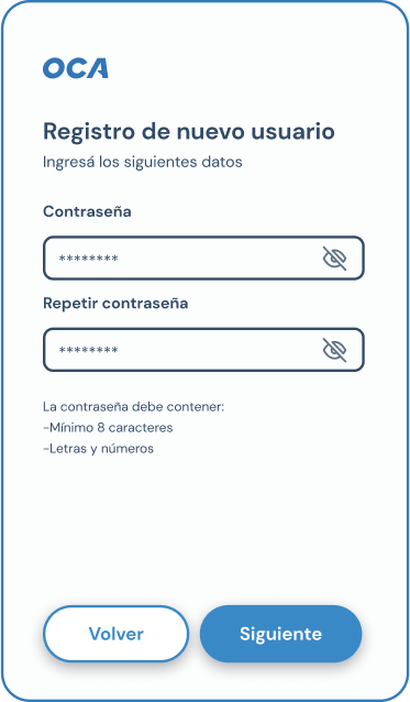 Captura de pantalla de la pantalla registro en la aplicaciÃ³n de OCA